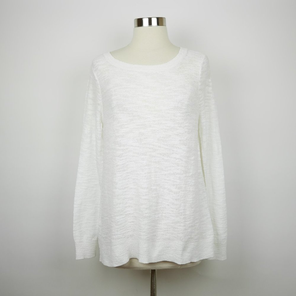 LOFT Ann Taylor Women's S - White knit tunic sweater loose fit long sleeve sheer